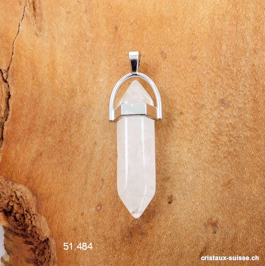 Pendentif Cristal de Roche Pointe biterminée en métal. OFFRE SPECIALE