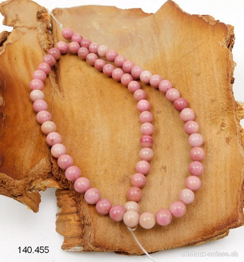 Rang Rhodonite rose - beige 6,5 mm / 37,5 cm, env. 56 boules. Offre Spéciale