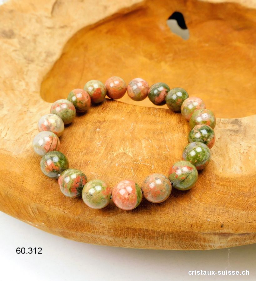 Bracelet Unakite - épidote 10 mm / 18 à 19 cm