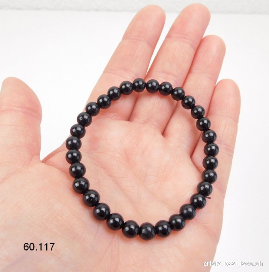 Bracelet Tourmaline noire 6-6,5 mm / 18 cm. Taille SM-M