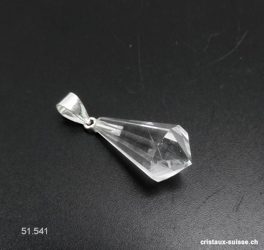 Pendentif Cristal de Roche goutte facettée env. 2 cm avec boucle argent 925