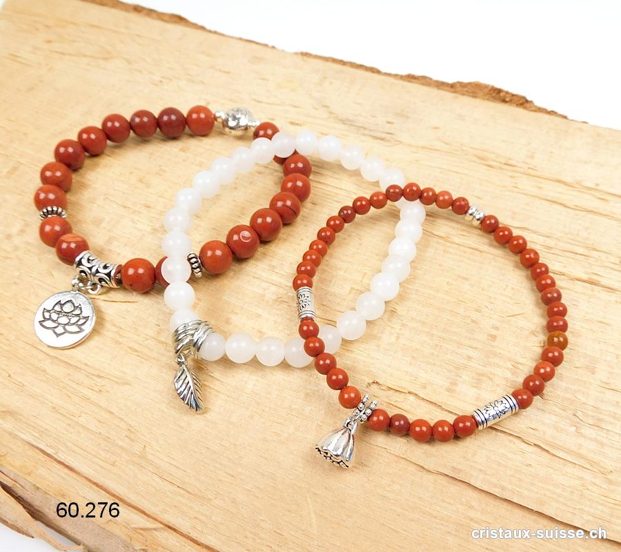 3 bracelets DYNAMISME, Jaspe rouge et Jade blanc. OFFRE SPÉCIALE