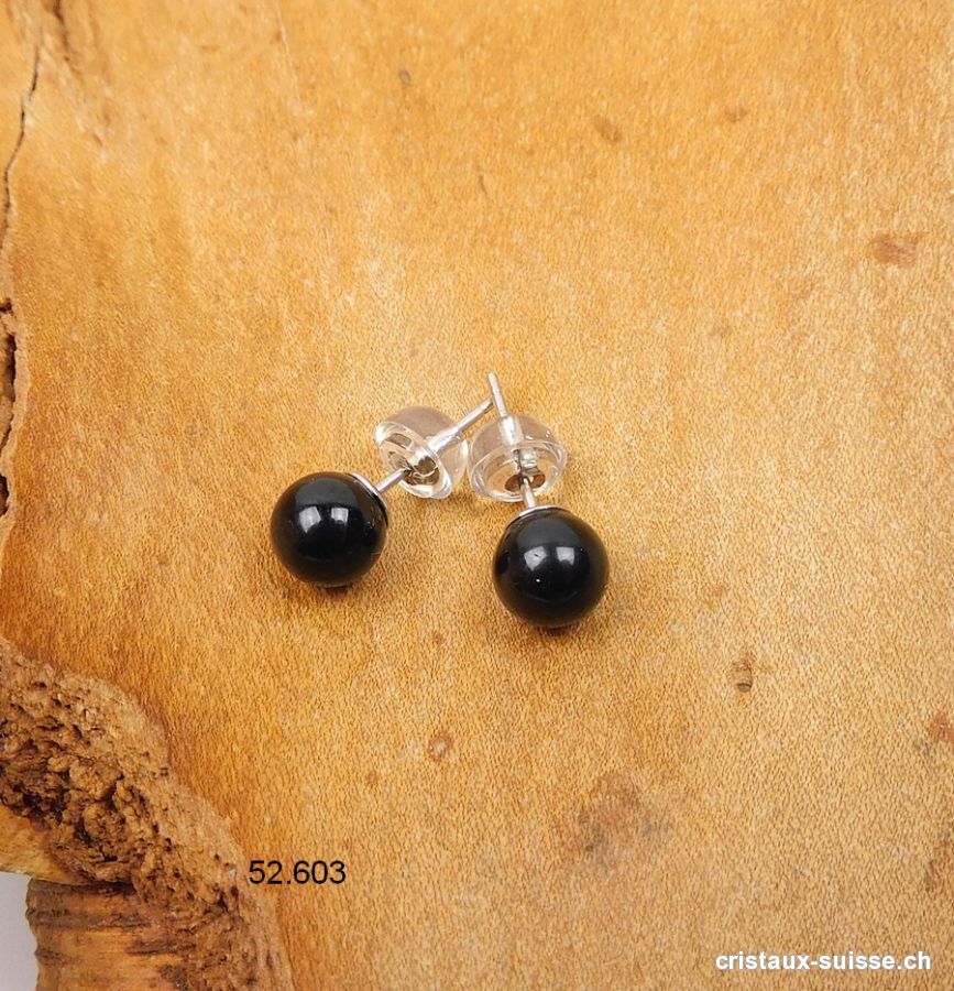 Clous d'oreille Tourmaline noire - Schörl, boule 5 - 6 mm en argent 925