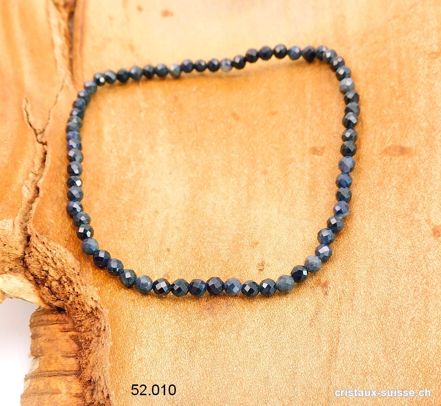 Bracelet Saphir bleu facetté 3 mm, élastique 18 cm