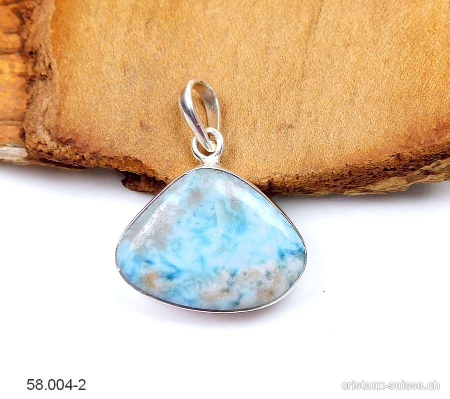 Pendentif Larimar 1,9 x 2,4 cm en argent 925. Pièce unique