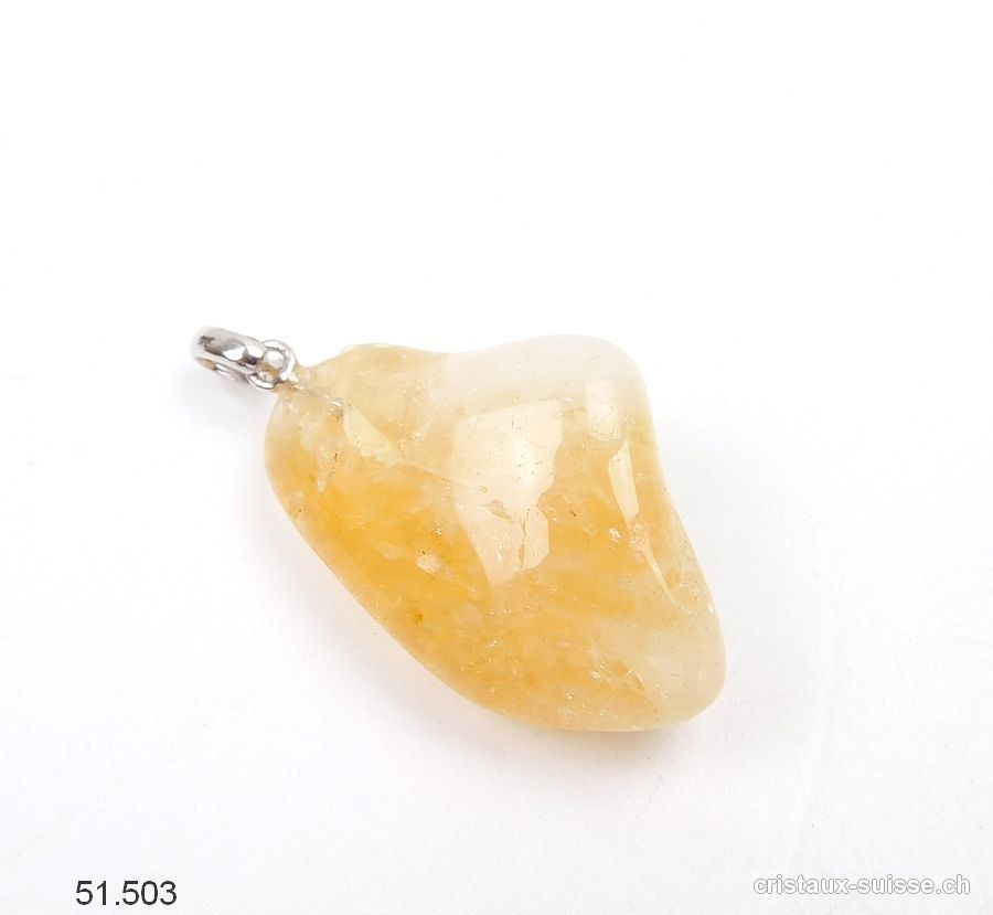 Pendentif Citrine 3 cm avec boucle argent 925. Pièce unique. Offre Spéciale