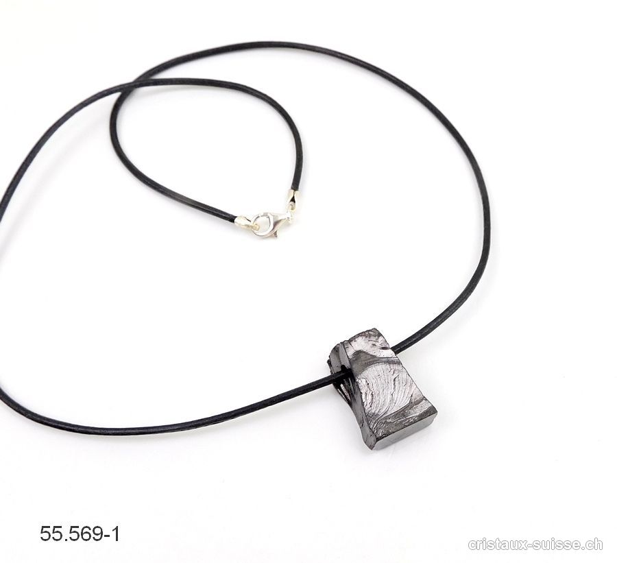 Schungite noble 2 cm, percé avec collier cuir 45 cm. Pièce unique