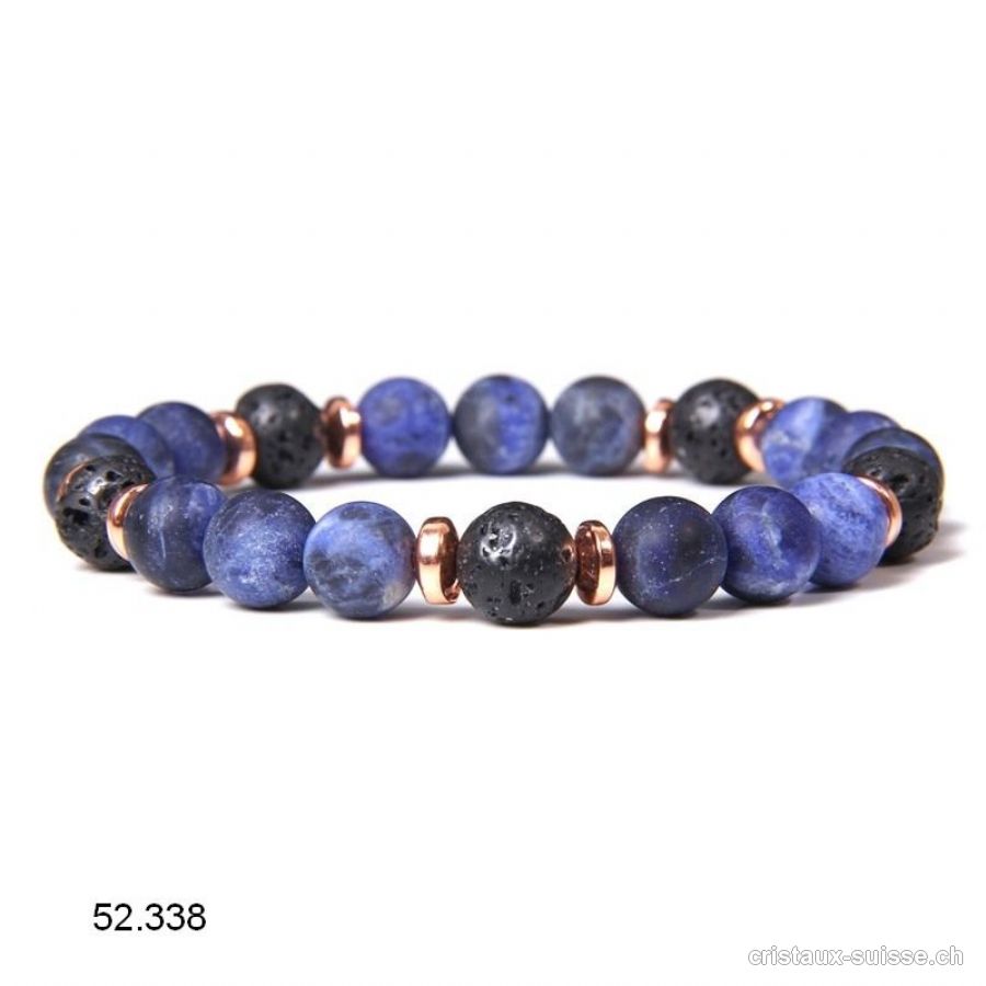 Bracelet Sodalite MATTE avec Lave 8 mm, élastique 19 cm