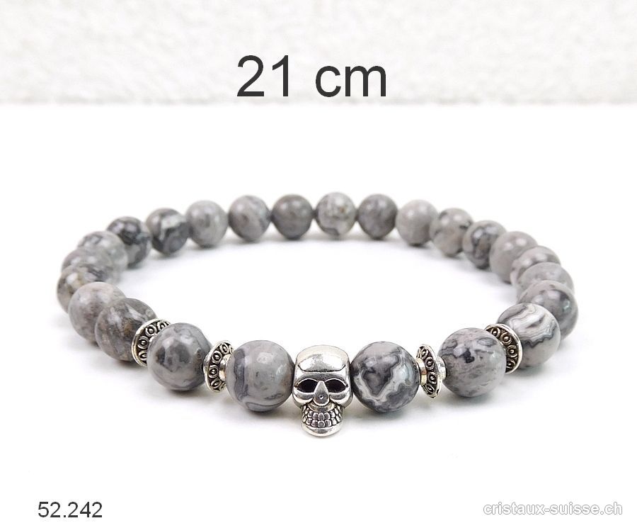 Bracelet CRÂNE Agate Crazy Lace grise 8 mm / 21 cm