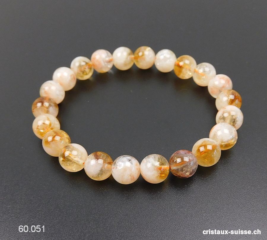 Bracelet Citrine 8-8,5 mm, élastique 18,5 cm. Taille M