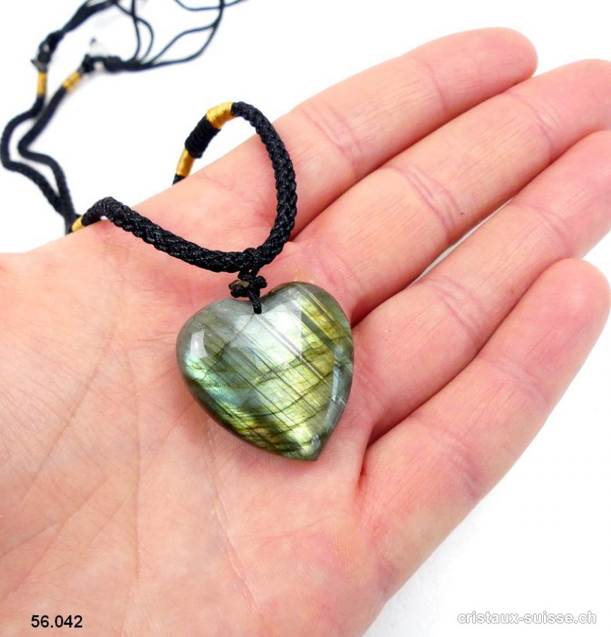 Labradorite coeur percé avec cordon réglable en tissu. Pièce unique