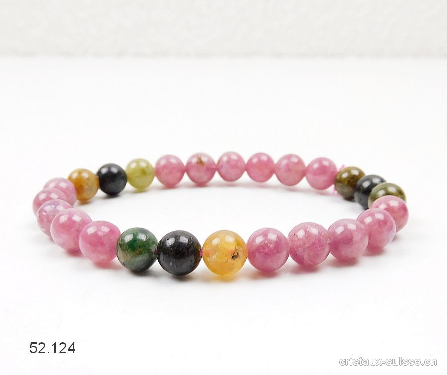 Bracelet Tourmalines multicolore 7-7,5 mm / 17,5-18 cm. Taille SM