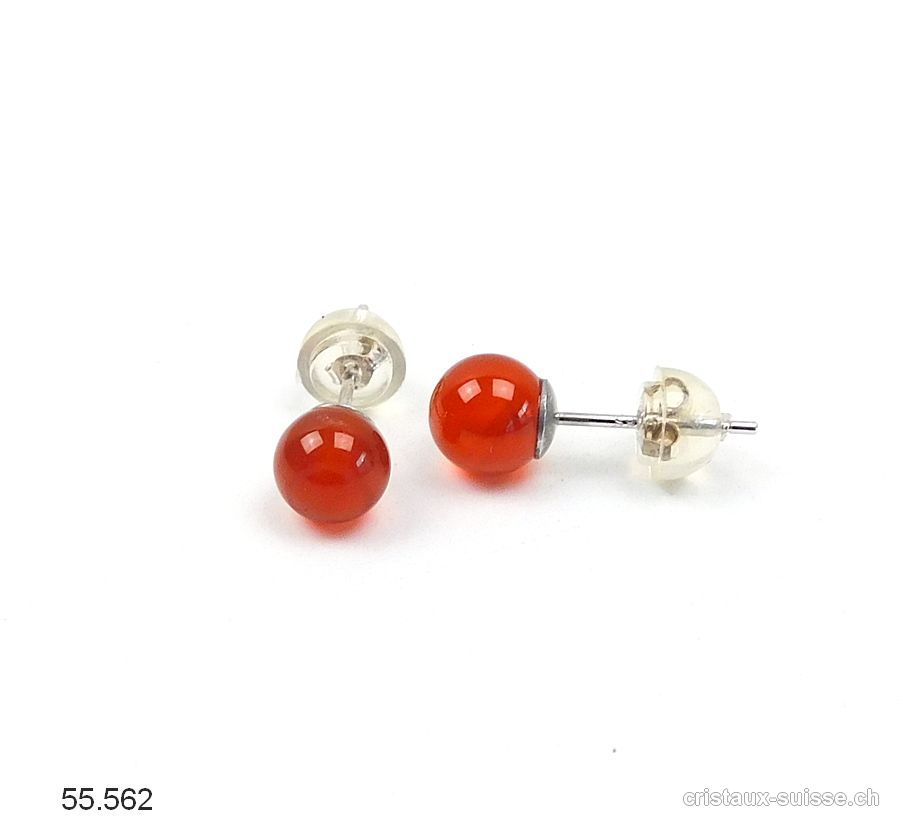 Clous d'oreilles Cornaline, boule 6 mm en argent 925