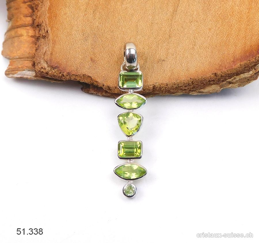 Pendentif Péridot - Olivine facetté en argent 925 platiné