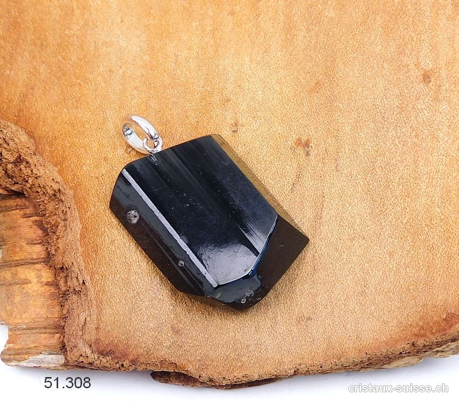 Pendentif Tourmaline noire de Namibie, boucle argent 925. Pièce unique