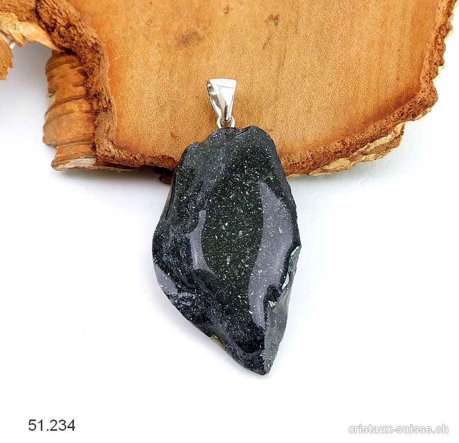 Pendentif Specularite des USA et boucle argent rhodié. Pièce unique