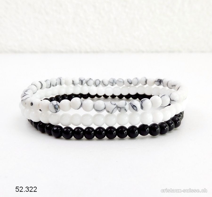 3 bracelets - FITNESS - Onyx noir, Magnésite, Porcelaine. Offre Spéciale