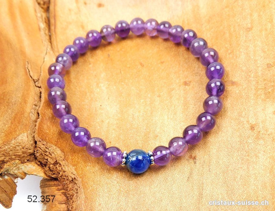 Bracelet Améthyste - Cyanite bleue 6 mm / 18,5 cm