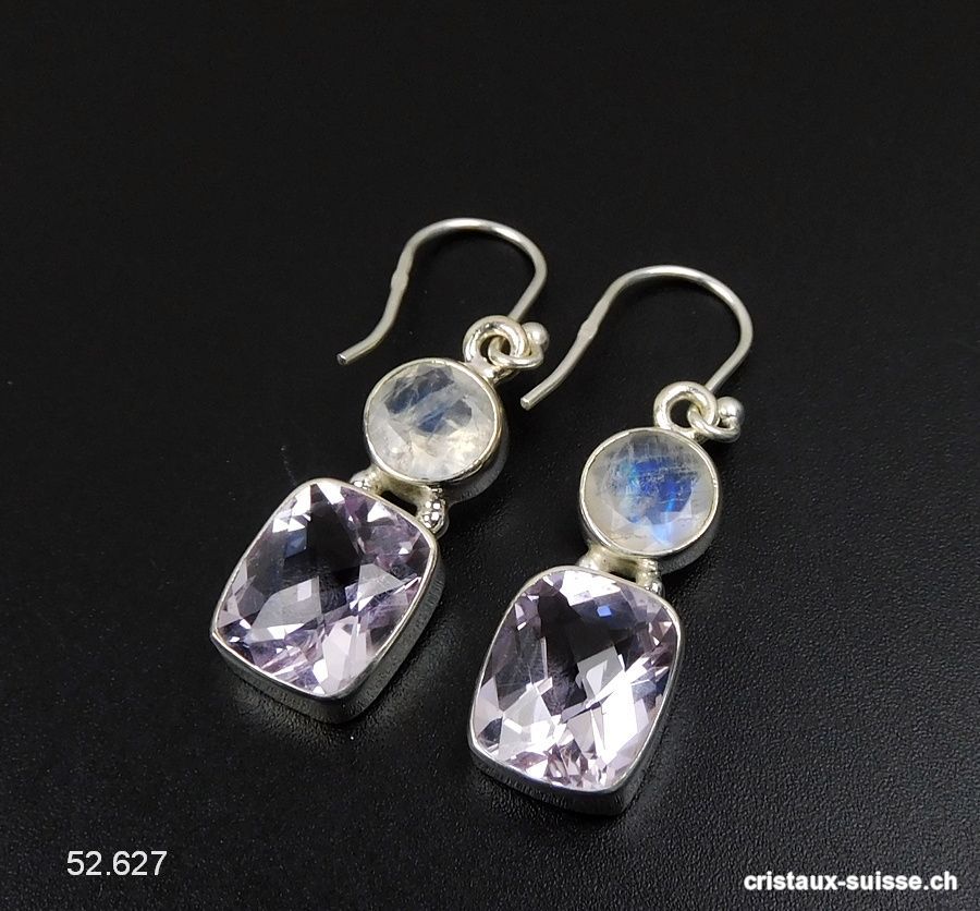 Boucles d'oreilles Améthyste - Pierre de Lune en argent 925. Paire unique