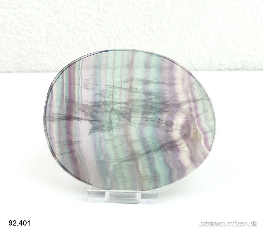 Fluorite - Fluorine arc-en-ciel, plaque polie 10,3 cm et Support. Lot unique