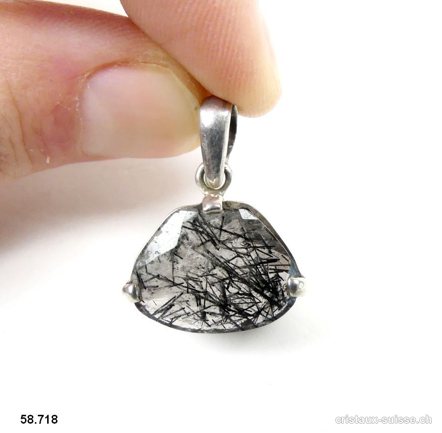 Pendentif Tourmaline - Quartz facetté en argent 925. Pièce unique