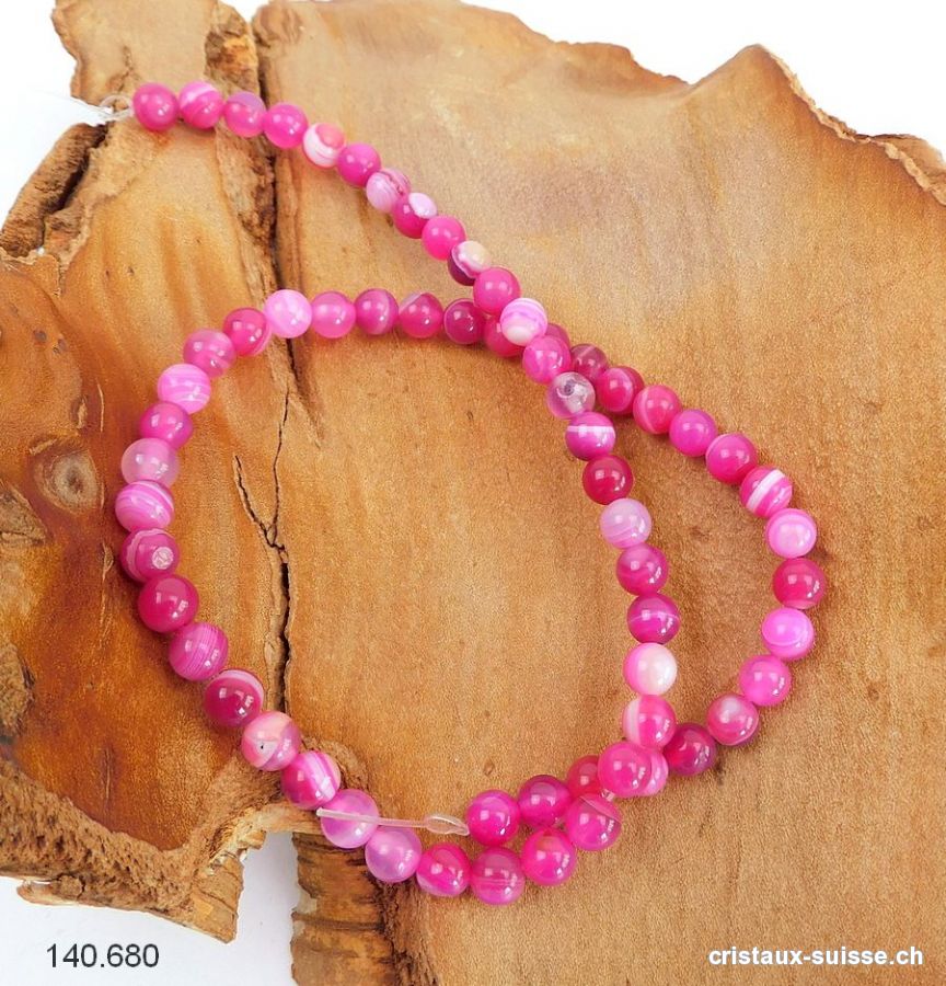 Rang Agate pink à bandes 6 mm / 37 cm, env. 62 boules