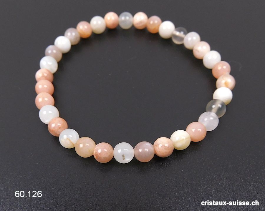 Bracelet Pierre de Lune Mix 5,5 - 6 mm / 18 cm. Taille SM - M