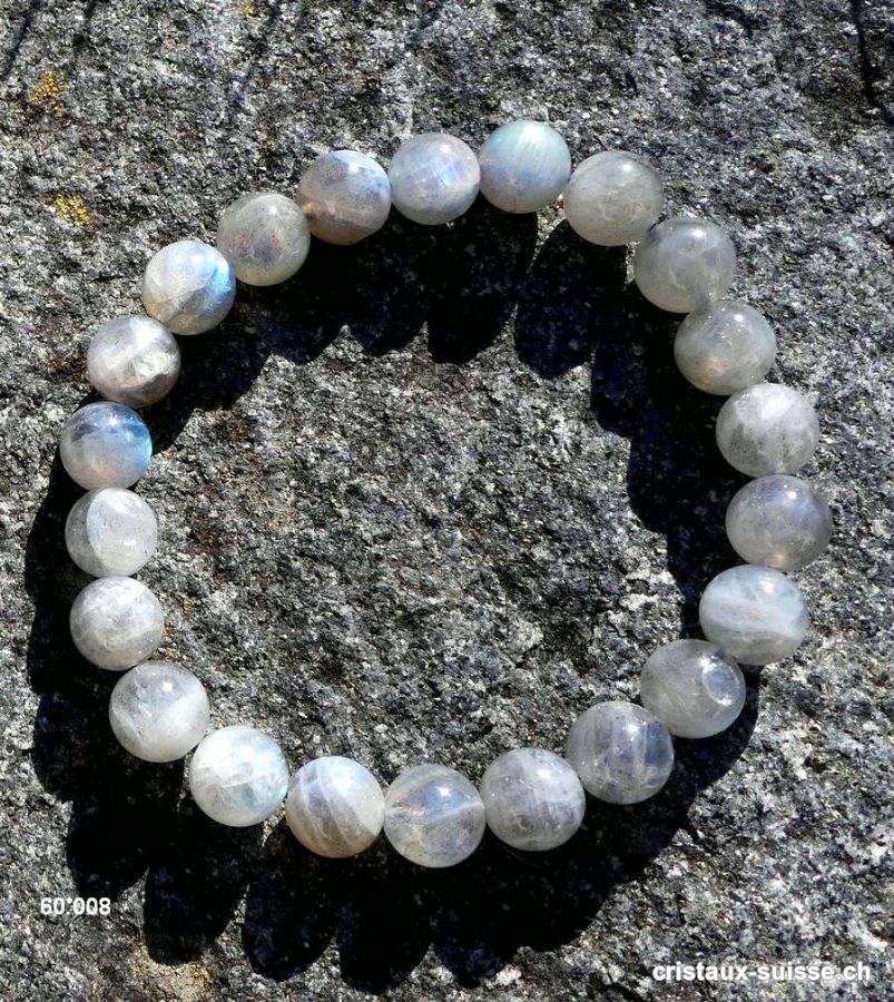 Bracelet Labradorite claire 8,5 mm, élastique 18,5 cm