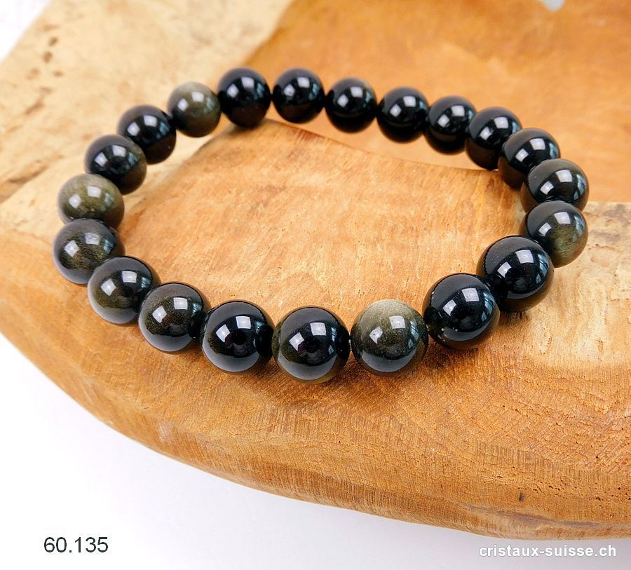 Bracelet Obsidienne dorée 10 mm / 21 cm. Taille L