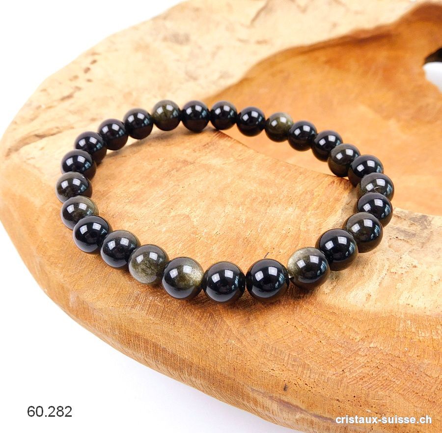 Bracelet Obsidienne dorée 8 mm / 21 cm. Taille L