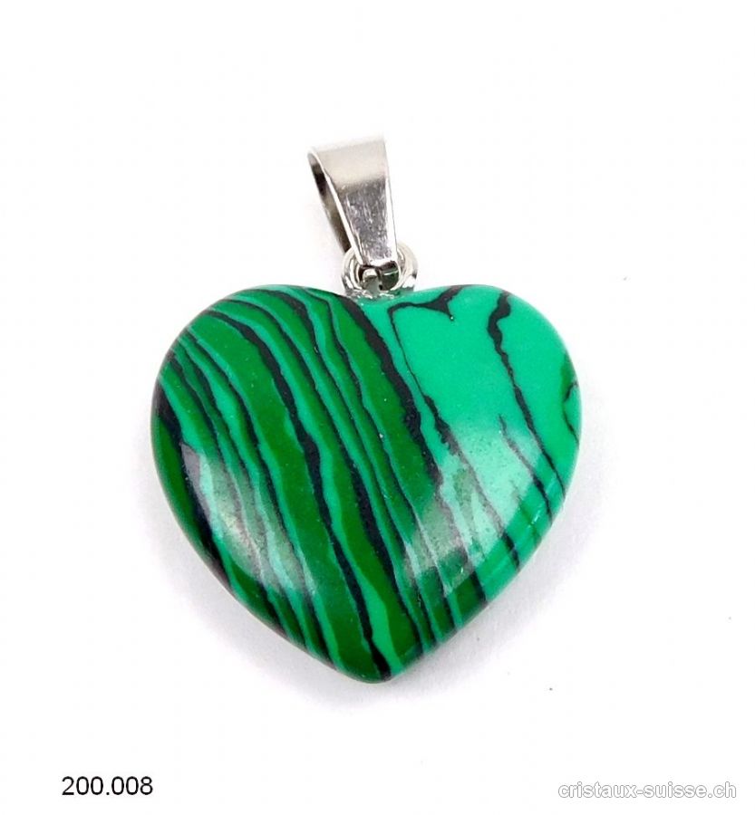 Pendentif Malachite Coeur 2 cm, boucle en métal