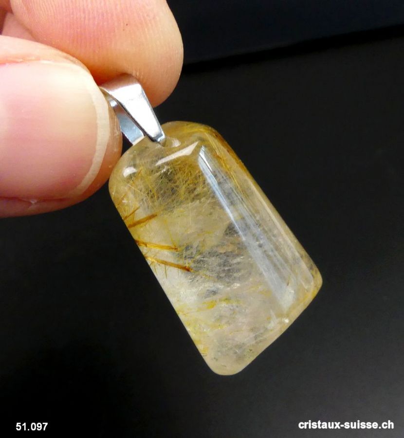 Pendentif Rutile Quartz avec Clip métal. Pièce unique