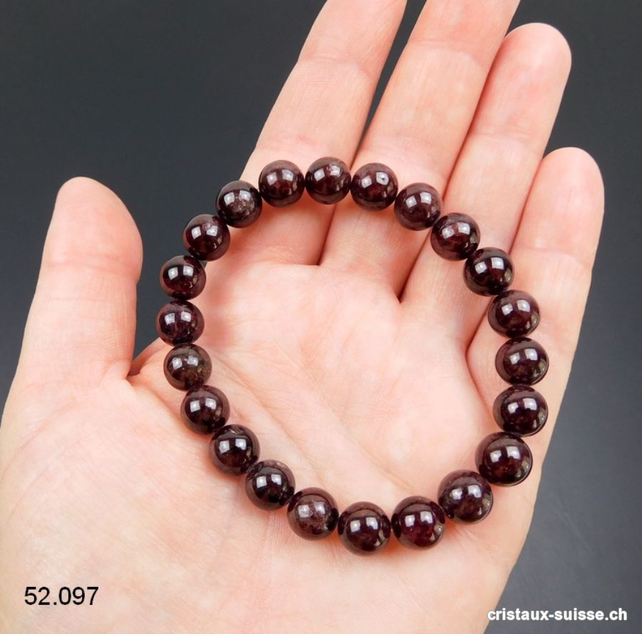 Bracelet Grenat Almandin 8 mm / 17,5 - 18 cm. Taille SM - M