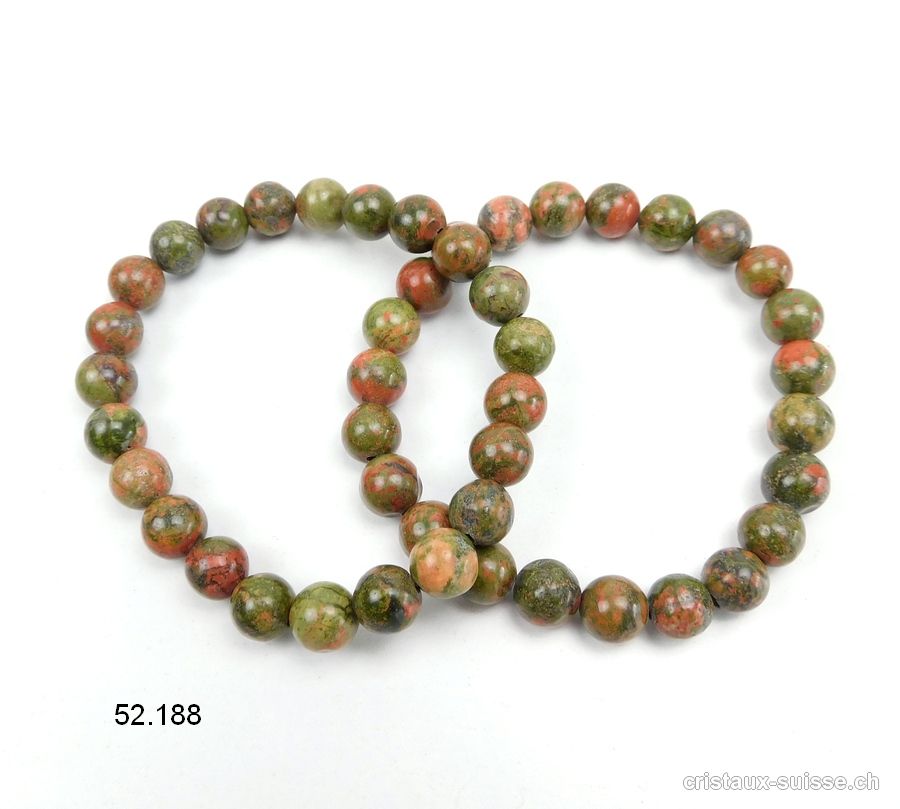 Bracelet Unakite - épidote 8 - 9 mm / 18,5 cm. Taille M