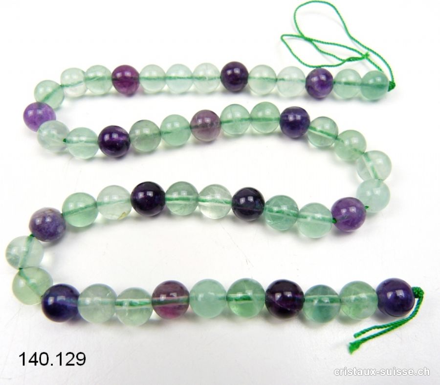 Rang Fluorite verte et violette 8,5 mm / 38 cm, env. 45 boules