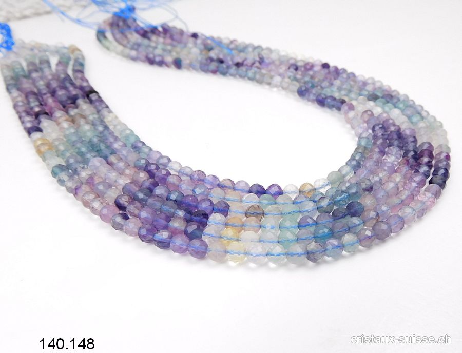 Rang Fluorite multicolore FACETTÉ 4 mm / 39 cm, env. 98 perles