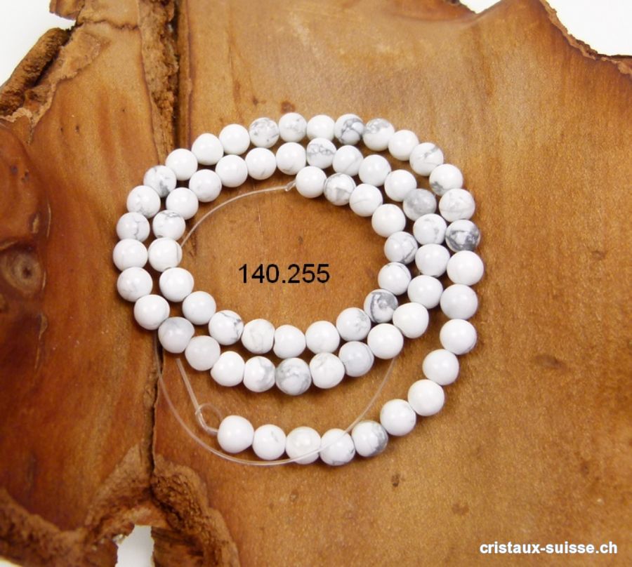 Rang Magnésite - Howlite blanche 6,5 - 7 mm / 38 cm, env. 58 boules