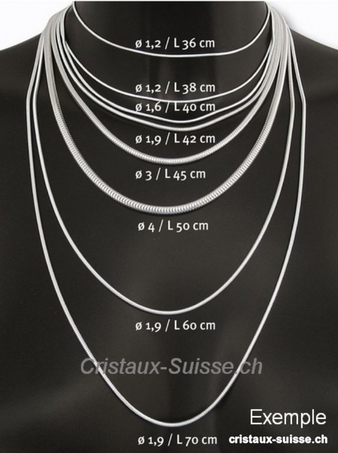 Chaîne Serpent ronde en argent 925, L. 38 cm