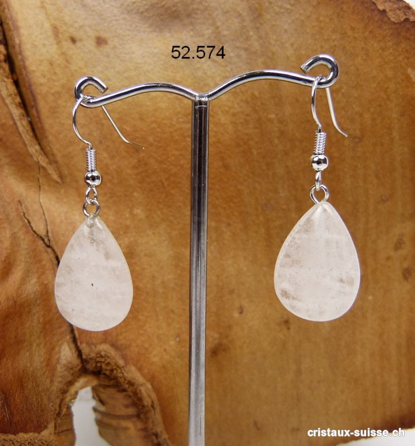 Boucles d'oreilles Goutte Cristal de Roche - Quartz blanc 2 cm. Offre Spéciale