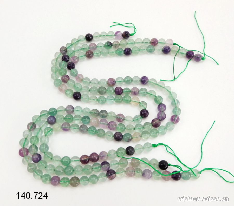 Rang Fluorite verte et violette 6 mm / 38 cm, env. 62 boules