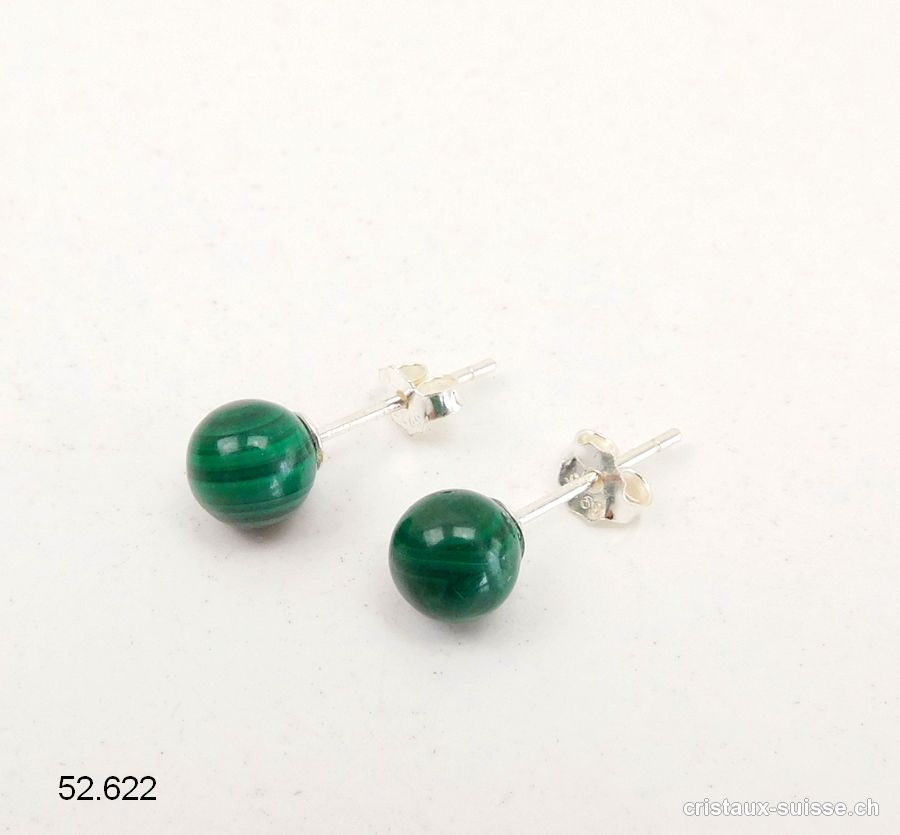 Clous d'oreilles Malachite, boule 6 mm en argent 925