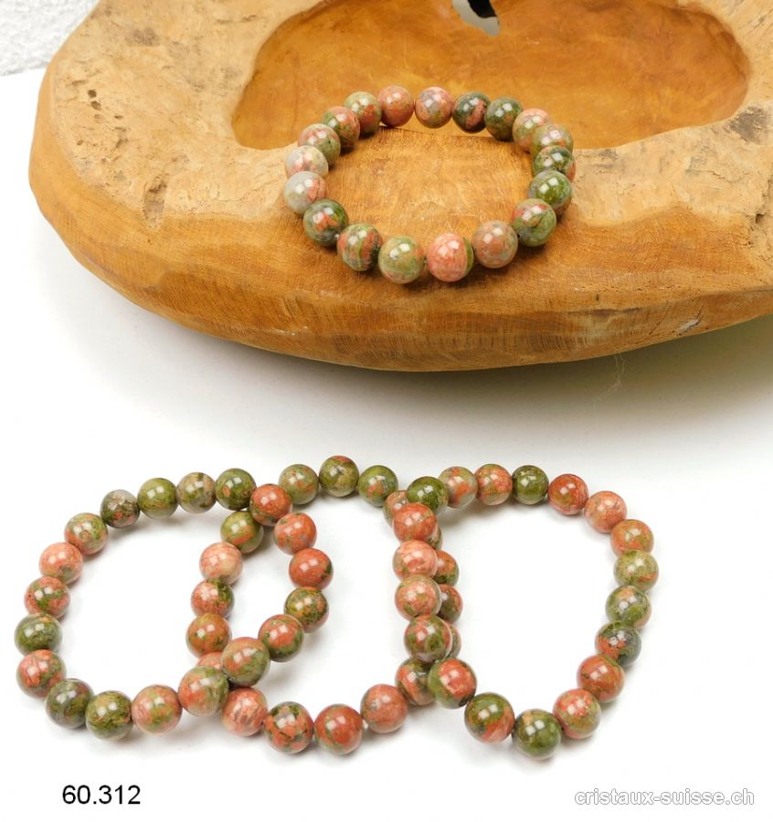 Bracelet Unakite - épidote 10 mm / 18 à 19 cm