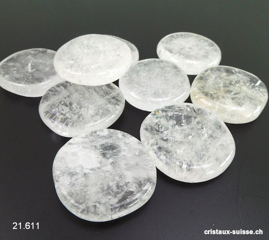 Cristal de Roche translucide plat env. 4,5 cm / 40 à 45 grammes. Taille XXL