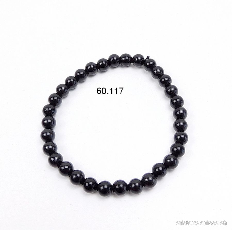 Bracelet Tourmaline noire 6-6,5 mm / 18 cm. Taille SM-M