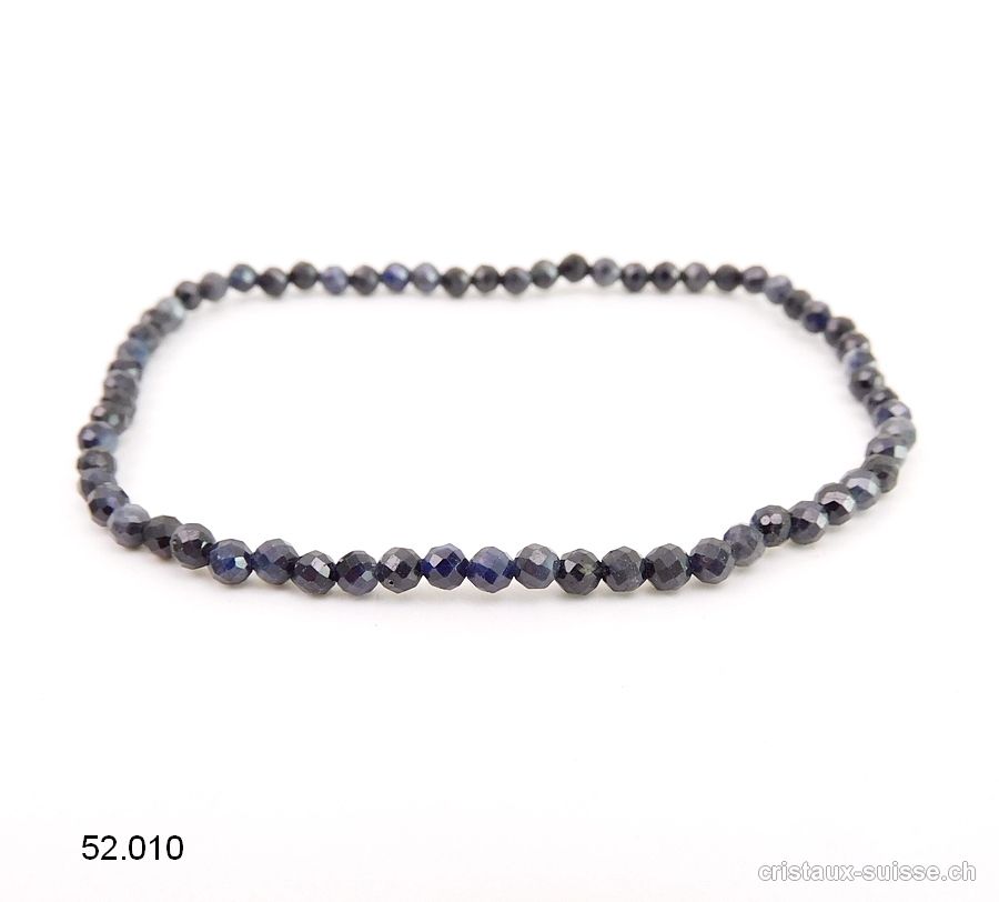 Bracelet Saphir bleu facetté 3 mm, élastique 18 cm