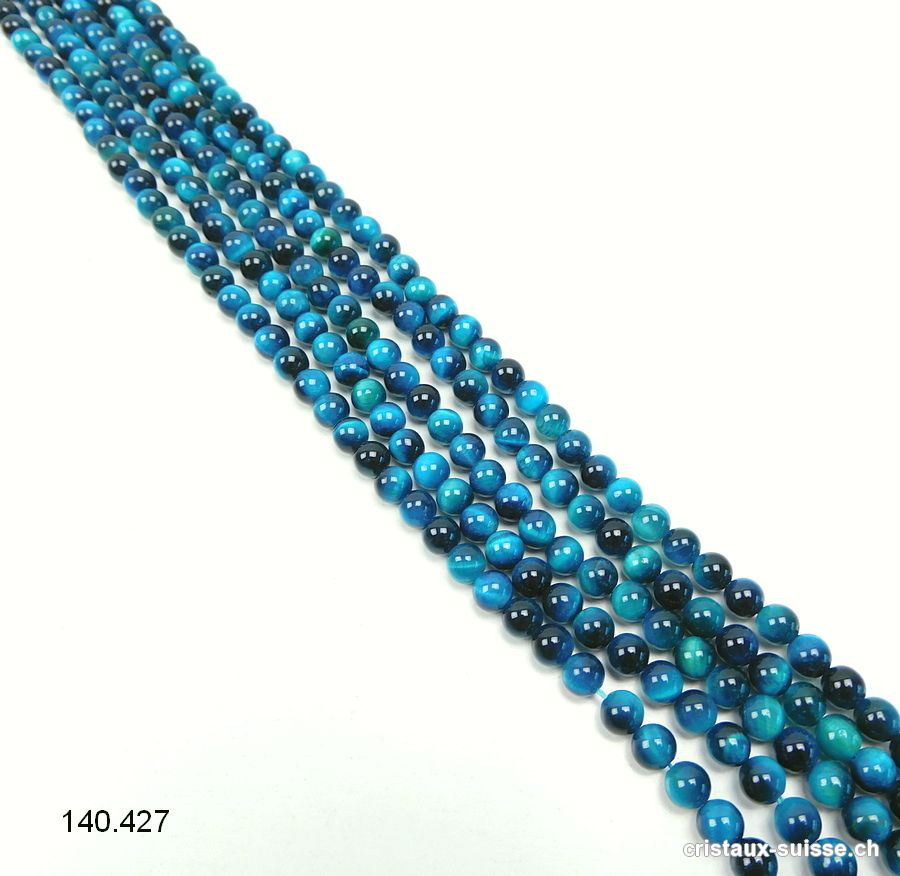 Rang Oeil de Tigre bleu - turquoise 6 - 6,5 mm / 38,5 cm, env. 62 boules 