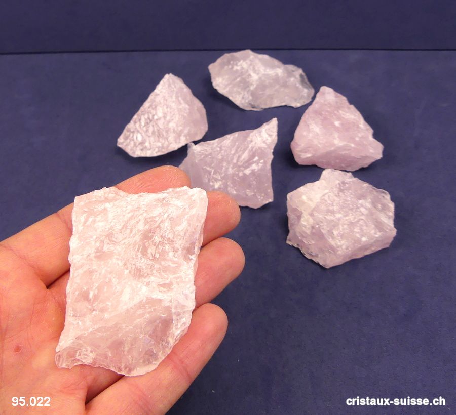 Quartz rose clair brut 45 à 58 grammes