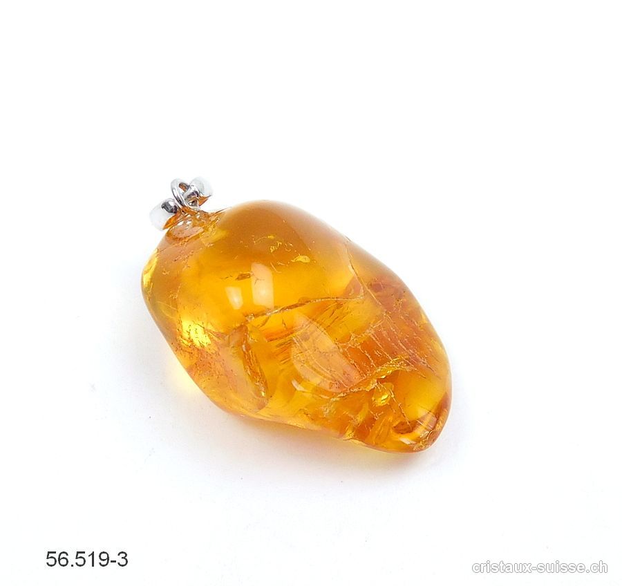 Pendentif Ambre de la Baltique 2,8 cm, boucle argent 925. Pièce unique