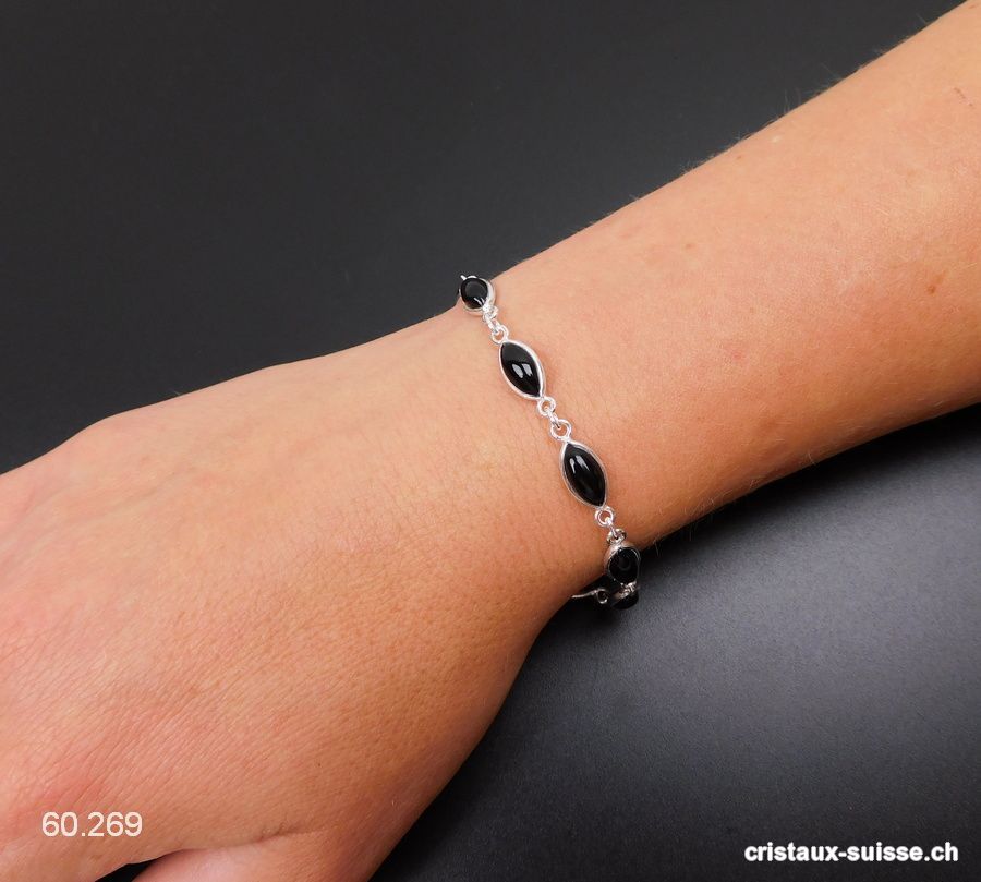 Bracelet Onyx noir en argent 925. Qual. AA