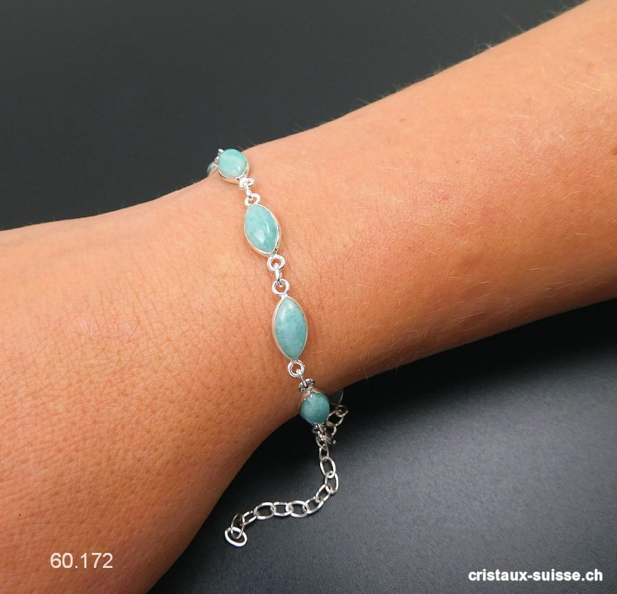 Bracelet Amazonite en argent 925. Qual. AA